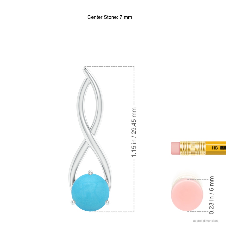 7mm AA Round Turquoise Infinity Twist Pendant in White Gold ruler