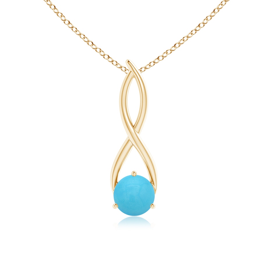 7mm AA Round Turquoise Infinity Twist Pendant in Yellow Gold 