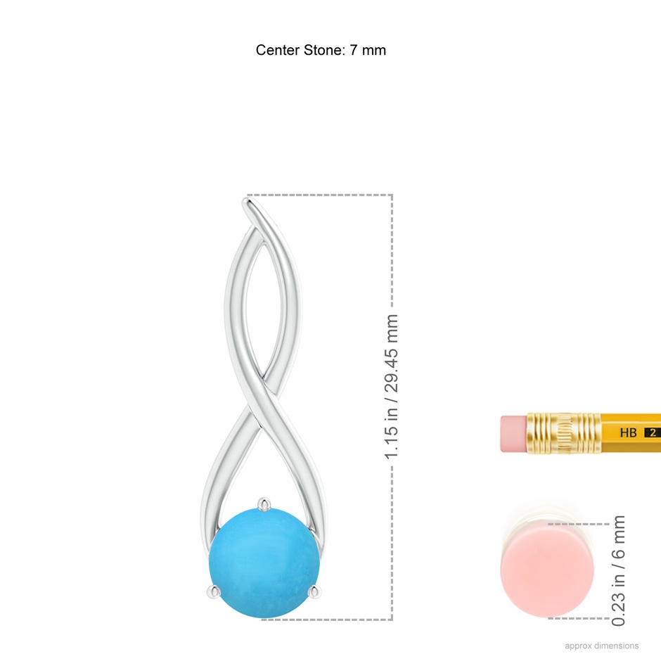 7mm AAA Round Turquoise Infinity Twist Pendant in S999 Silver ruler