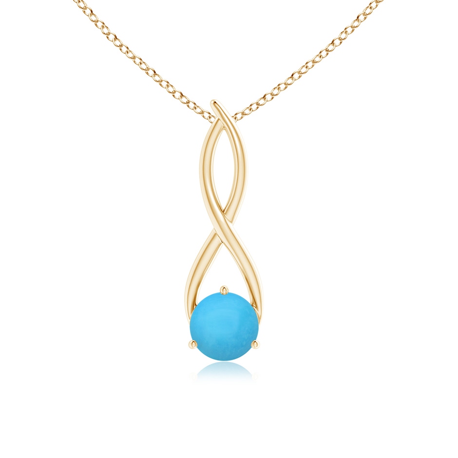 7mm AAA Round Turquoise Infinity Twist Pendant in Yellow Gold 