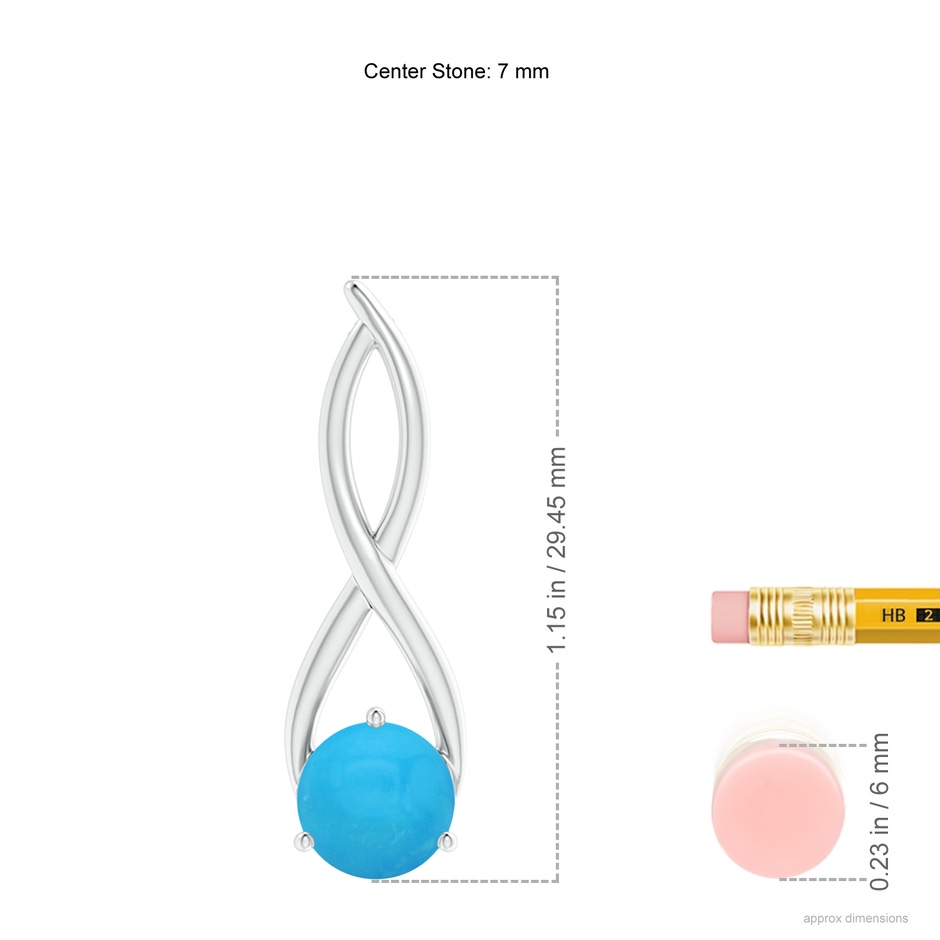7mm AAAA Round Turquoise Infinity Twist Pendant in White Gold ruler