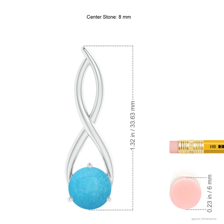 8mm A Round Turquoise Infinity Twist Pendant in S999 Silver ruler