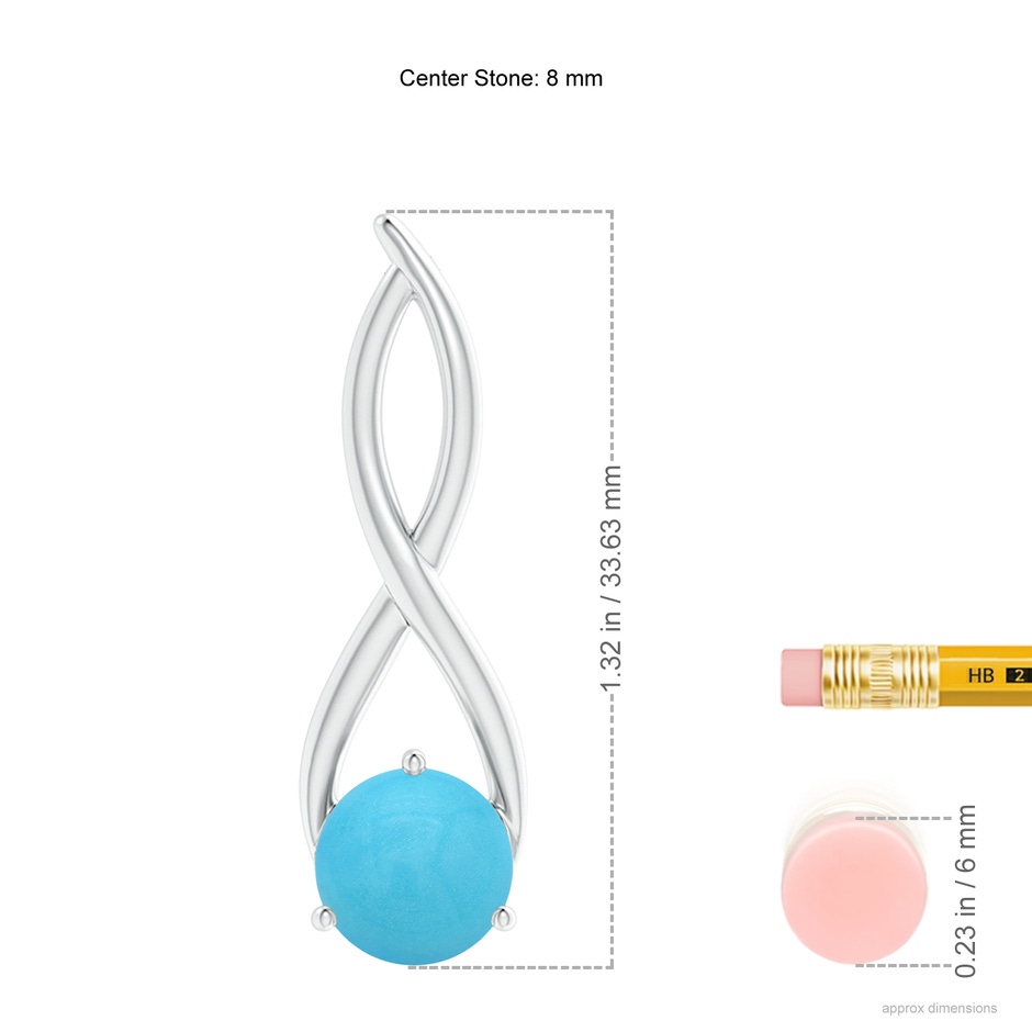 8mm AA Round Turquoise Infinity Twist Pendant in White Gold ruler