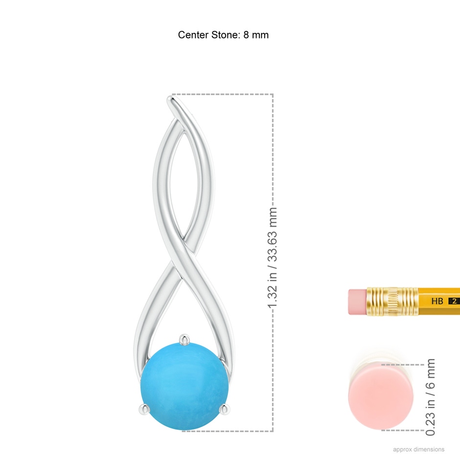 8mm AAA Round Turquoise Infinity Twist Pendant in S999 Silver ruler