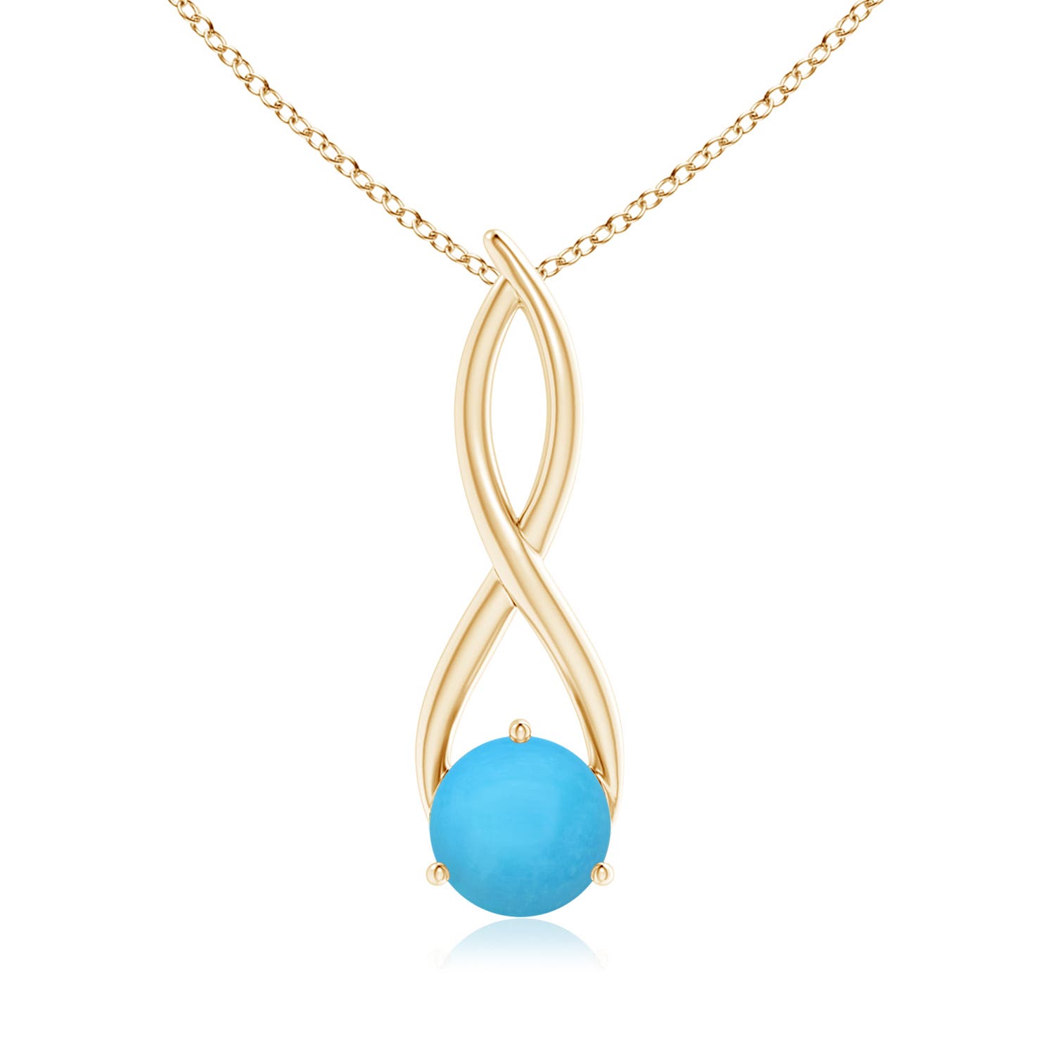 8mm AAA Round Turquoise Infinity Twist Pendant in Yellow Gold