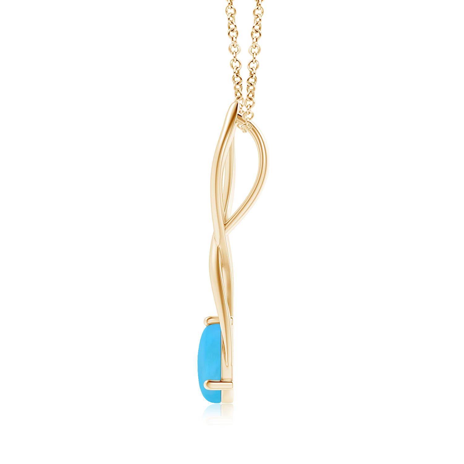 8mm AAA Round Turquoise Infinity Twist Pendant in Yellow Gold
