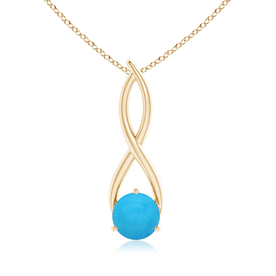 8mm AAAA Round Turquoise Infinity Twist Pendant in Yellow Gold 
