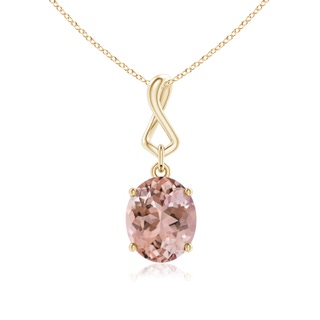 12x10mm AAAA Oval Morganite Dangle Pendant with Infinity Loop Bale  in Yellow Gold