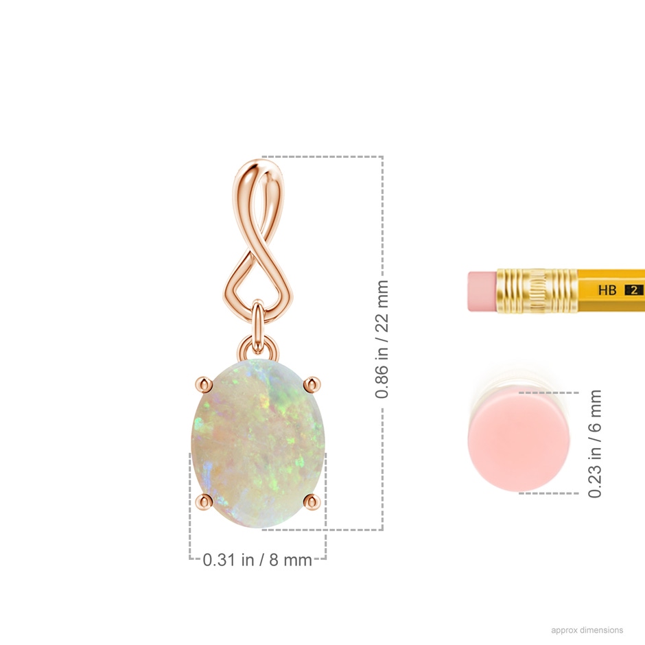 10x8mm AAA Oval Opal Dangle Pendant with Infinity Loop Bale in 18K Rose Gold ruler