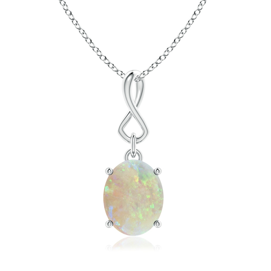 10x8mm AAA Oval Opal Dangle Pendant with Infinity Loop Bale in White Gold 