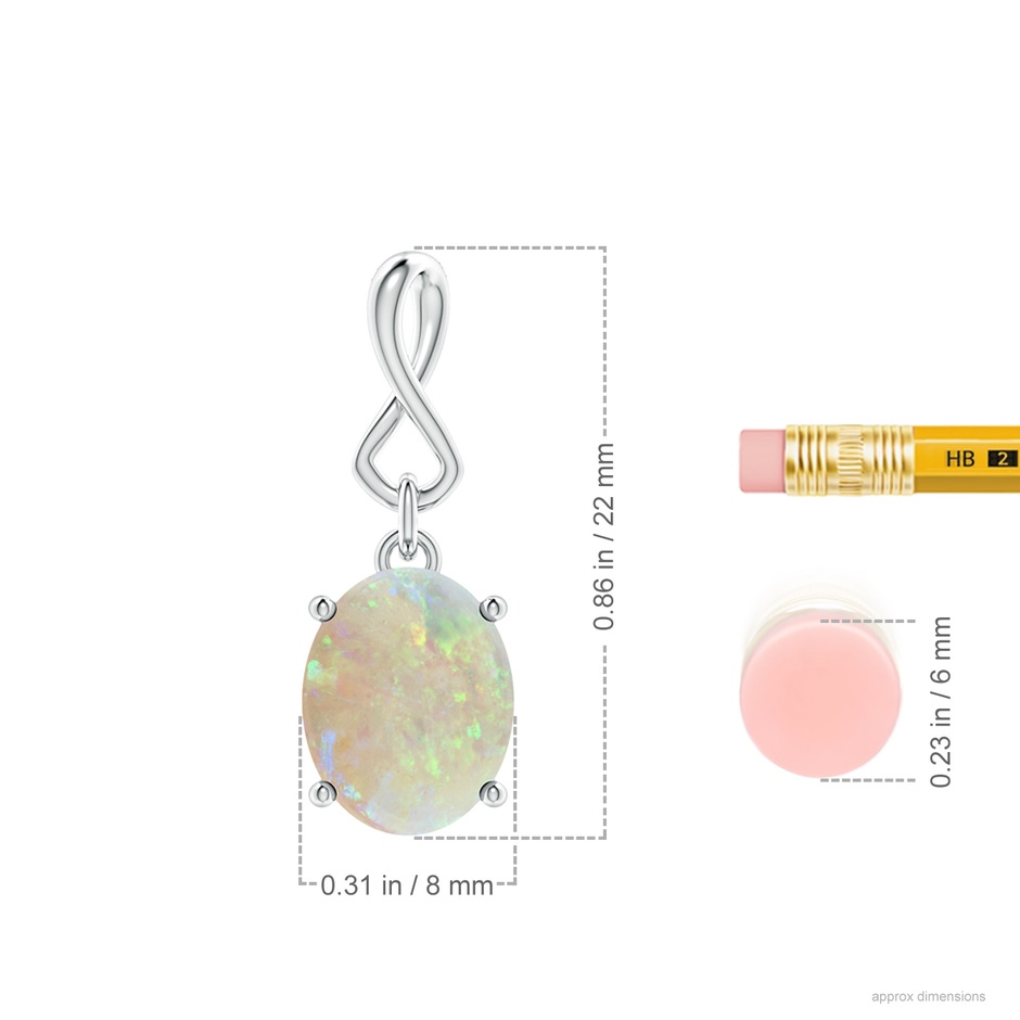 10x8mm AAA Oval Opal Dangle Pendant with Infinity Loop Bale in White Gold ruler