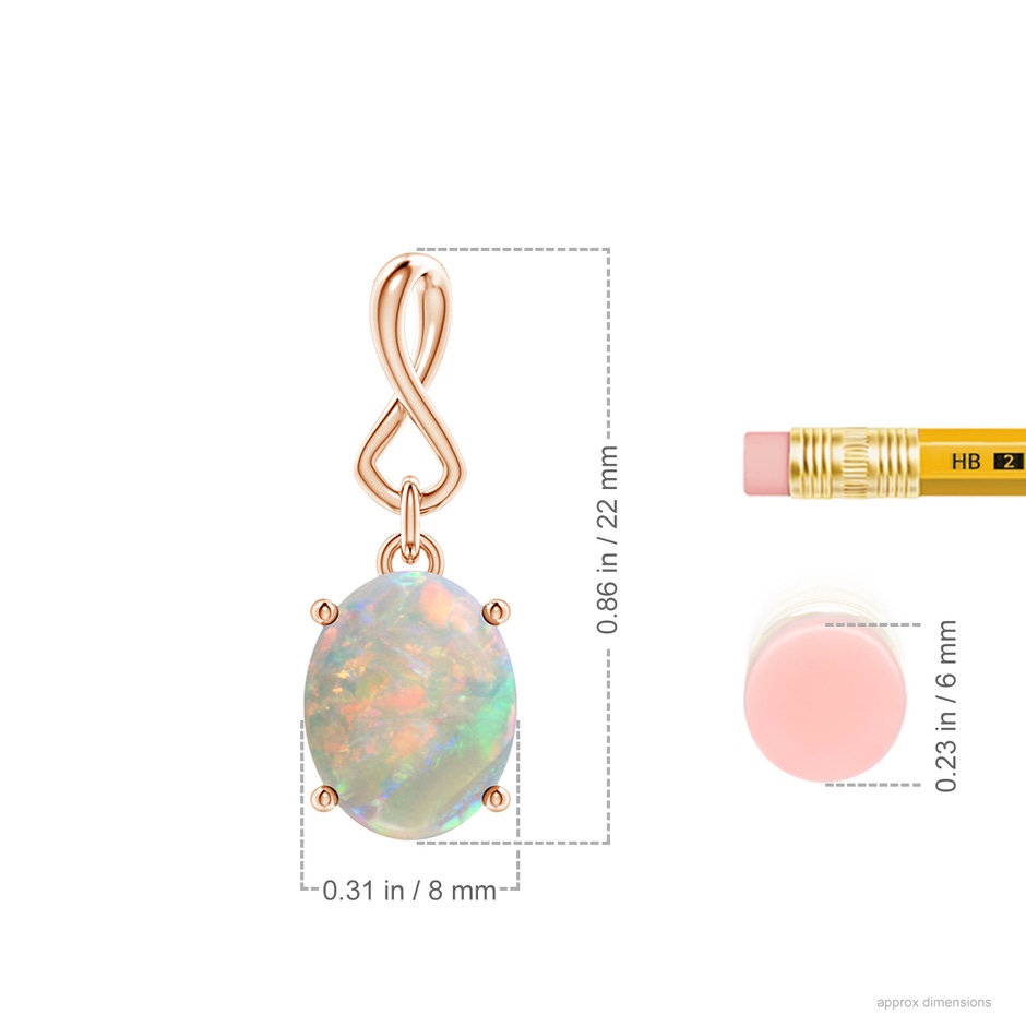 10x8mm AAAA Oval Opal Dangle Pendant with Infinity Loop Bale in 18K Rose Gold ruler