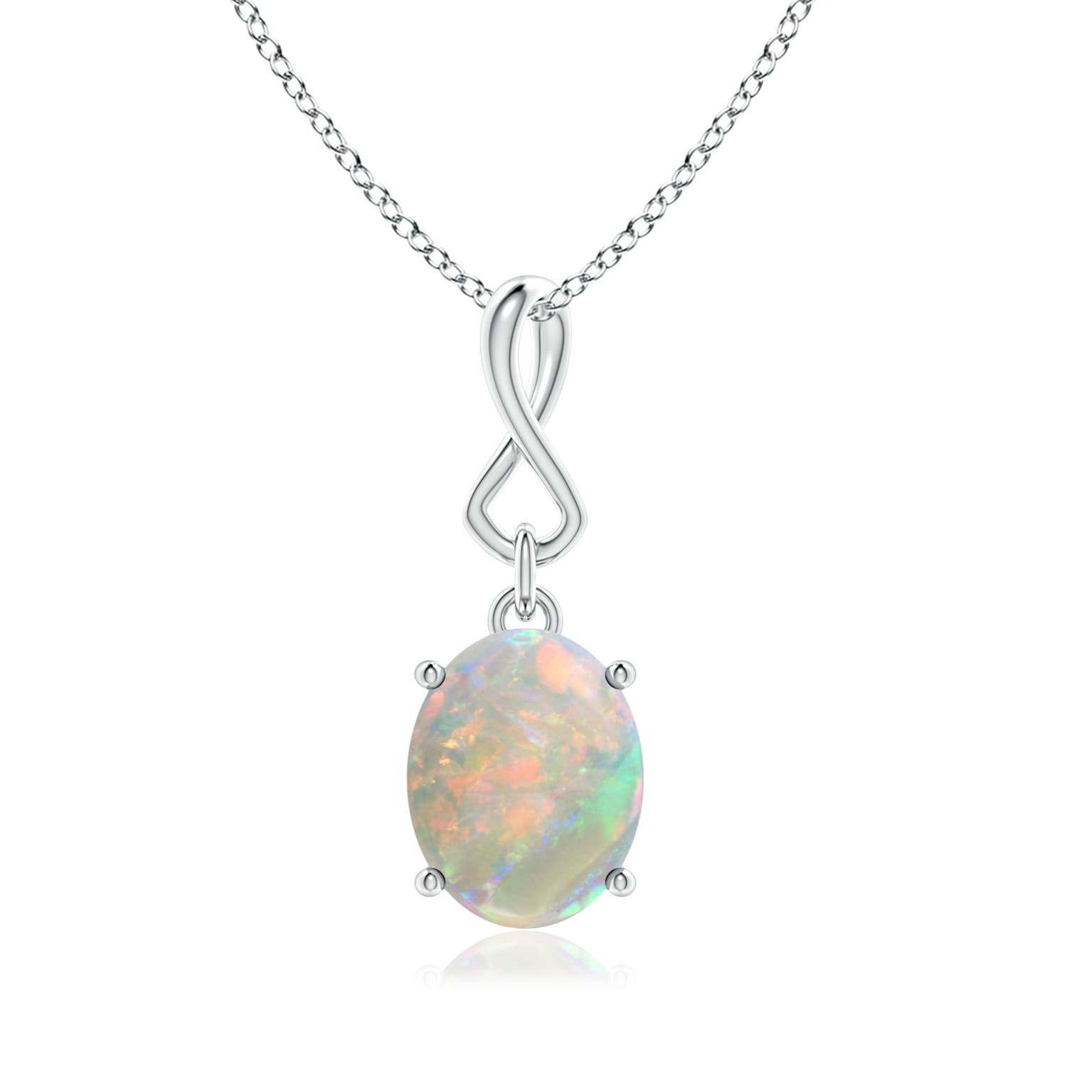 10x8mm AAAA Oval Opal Dangle Pendant with Infinity Loop Bale in 18CT White Gold