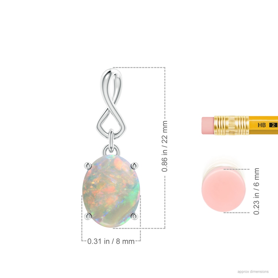 10x8mm AAAA Oval Opal Dangle Pendant with Infinity Loop Bale in 18K White Gold ruler