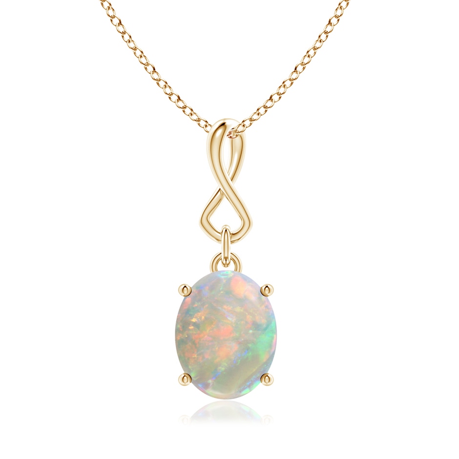 10x8mm AAAA Oval Opal Dangle Pendant with Infinity Loop Bale in 18K Yellow Gold 