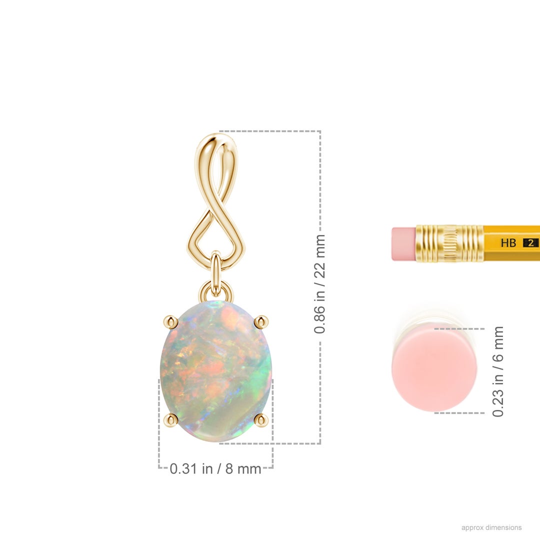 10x8mm AAAA Oval Opal Dangle Pendant with Infinity Loop Bale in Yellow Gold - ruler