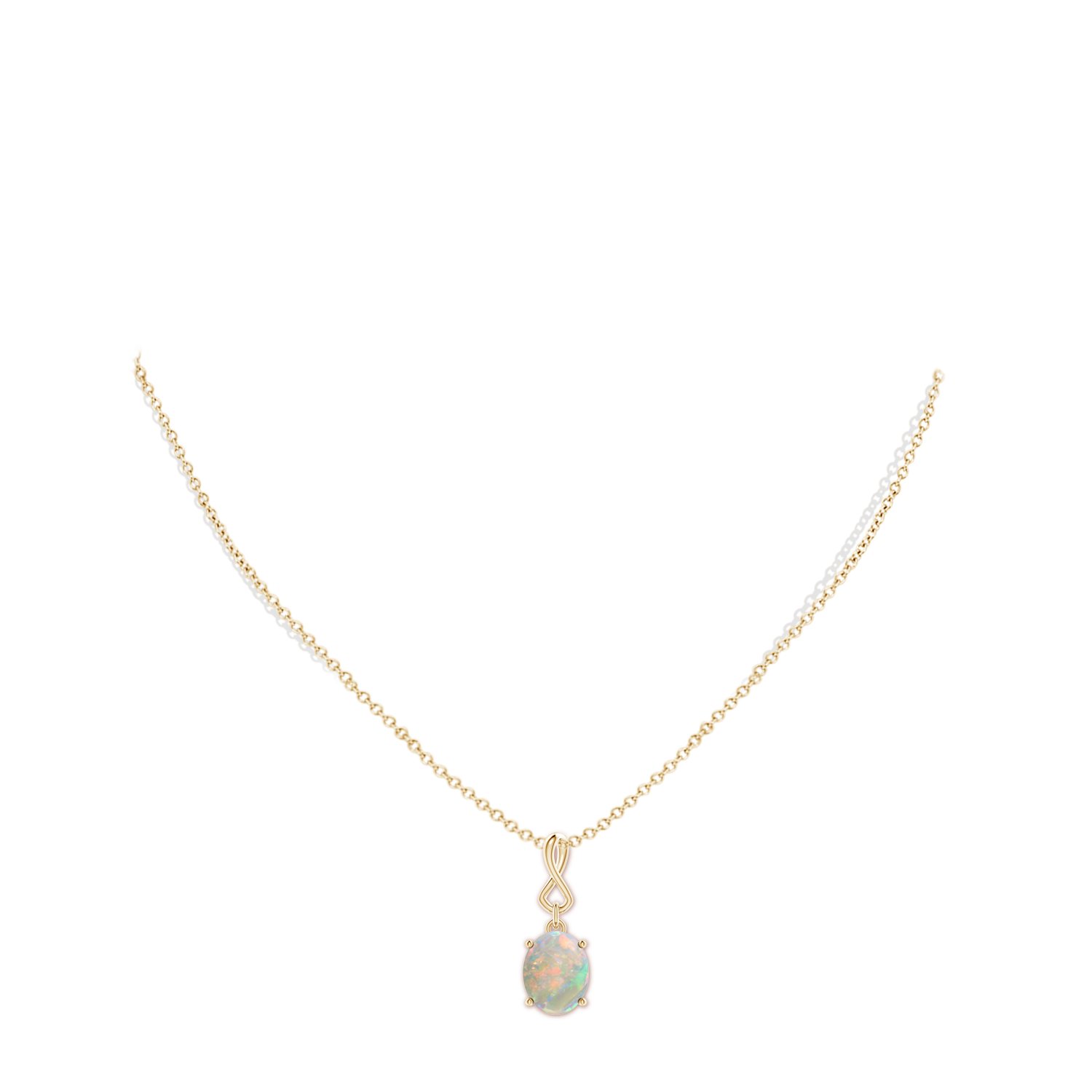 10x8mm AAAA Oval Opal Dangle Pendant with Infinity Loop Bale in Yellow Gold - body_neck