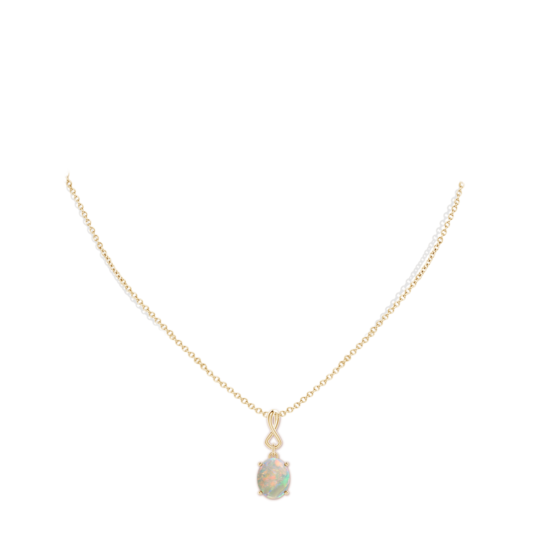 10x8mm AAAA Oval Opal Dangle Pendant with Infinity Loop Bale in Yellow Gold - body_neck