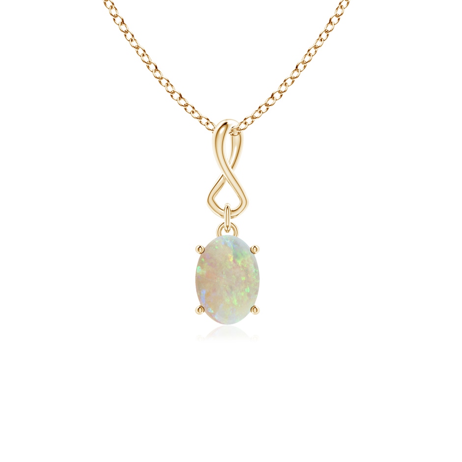 7x5mm AAA Oval Opal Dangle Pendant with Infinity Loop Bale in 10K Yellow Gold 