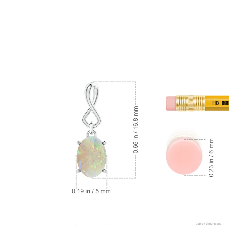 7x5mm AAA Oval Opal Dangle Pendant with Infinity Loop Bale in White Gold ruler