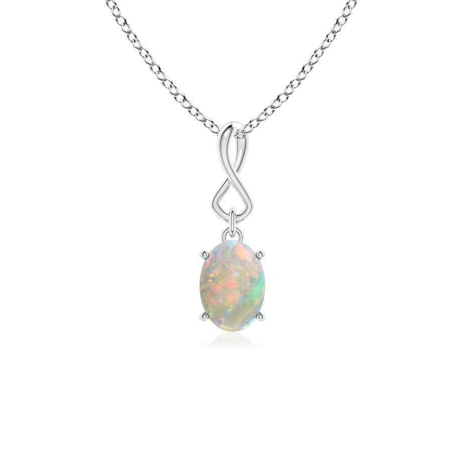 7x5mm AAAA Oval Opal Dangle Pendant with Infinity Loop Bale in White Gold 