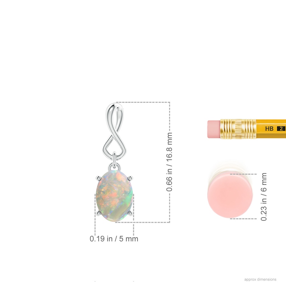 7x5mm AAAA Oval Opal Dangle Pendant with Infinity Loop Bale in White Gold ruler