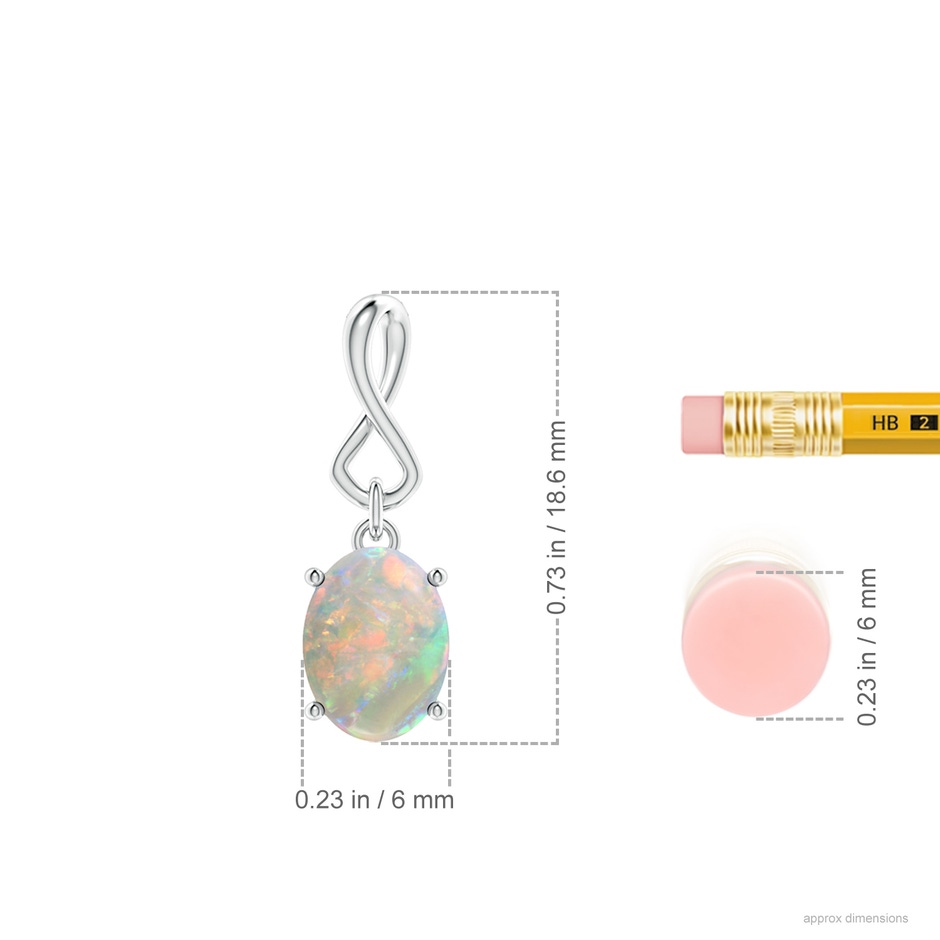 8x6mm AAAA Oval Opal Dangle Pendant with Infinity Loop Bale in S999 Silver ruler