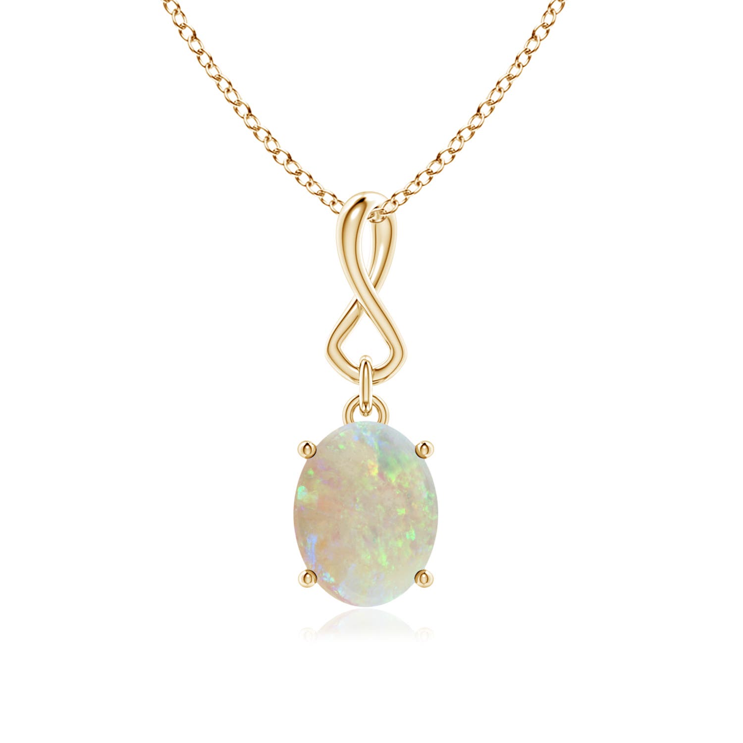 9x7mm AAA Oval Opal Dangle Pendant with Infinity Loop Bale in 18K Yellow Gold