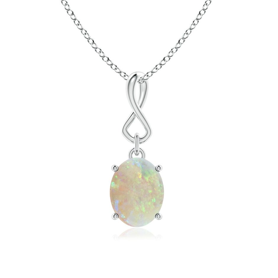 9x7mm AAA Oval Opal Dangle Pendant with Infinity Loop Bale in S999 Silver 