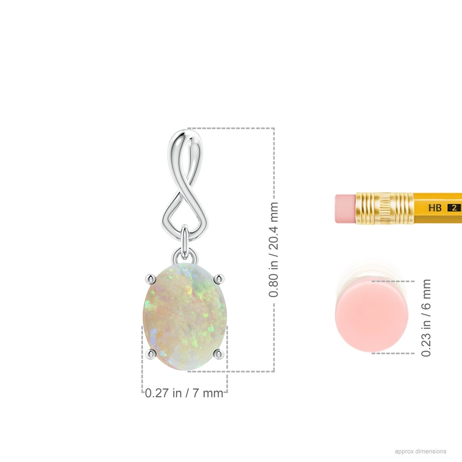 9x7mm AAA Oval Opal Dangle Pendant with Infinity Loop Bale in S999 Silver ruler