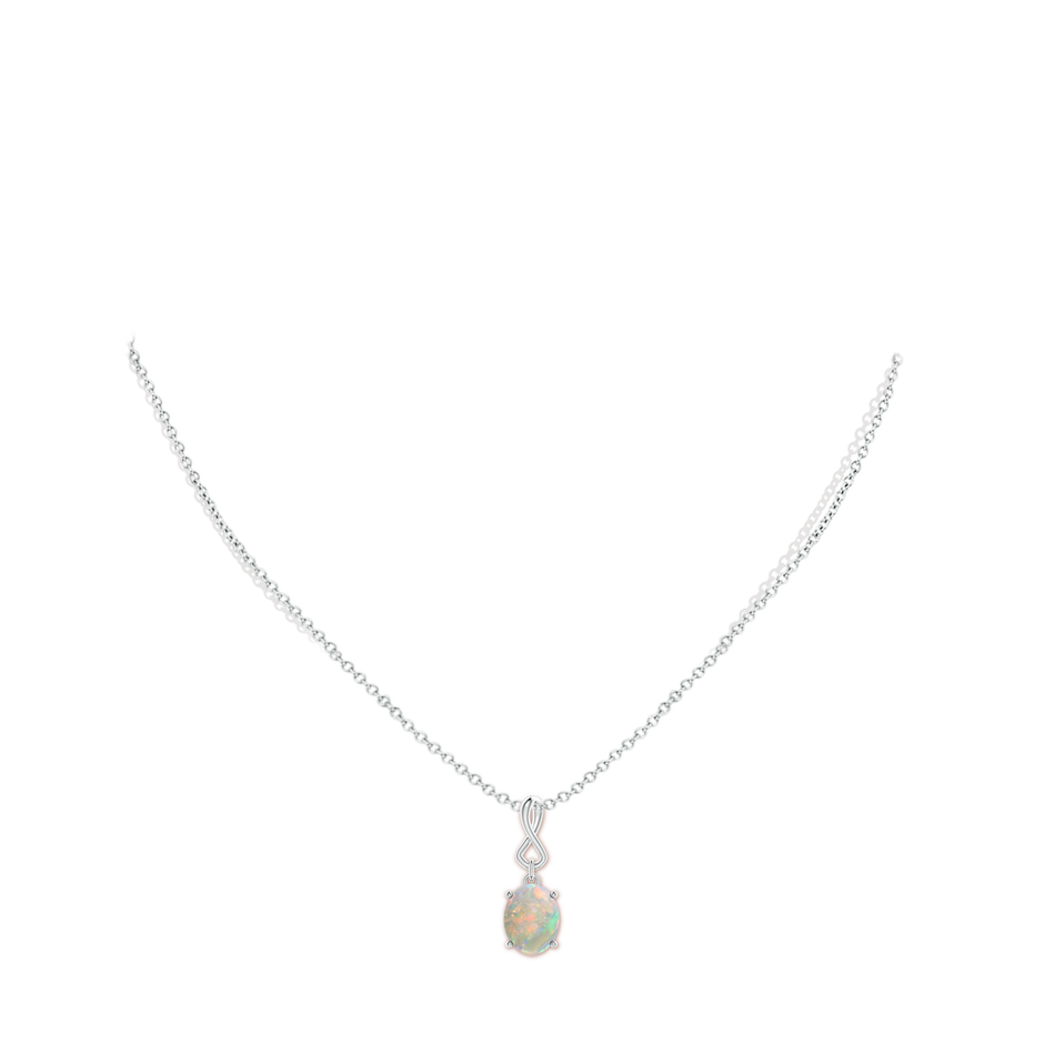 9x7mm AAAA Oval Opal Dangle Pendant with Infinity Loop Bale in S999 Silver pen