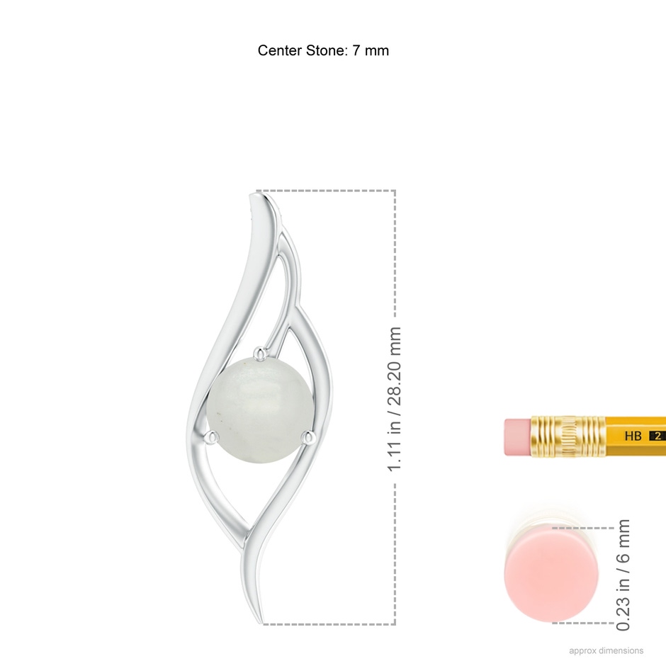 7mm A Moonstone Angel Wing Bypass Pendant in White Gold ruler