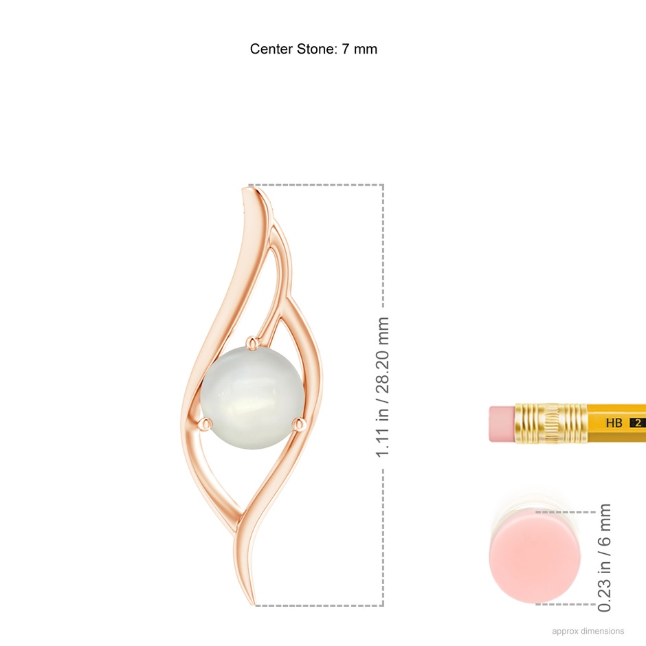 7mm AAAA Moonstone Angel Wing Bypass Pendant in Rose Gold ruler