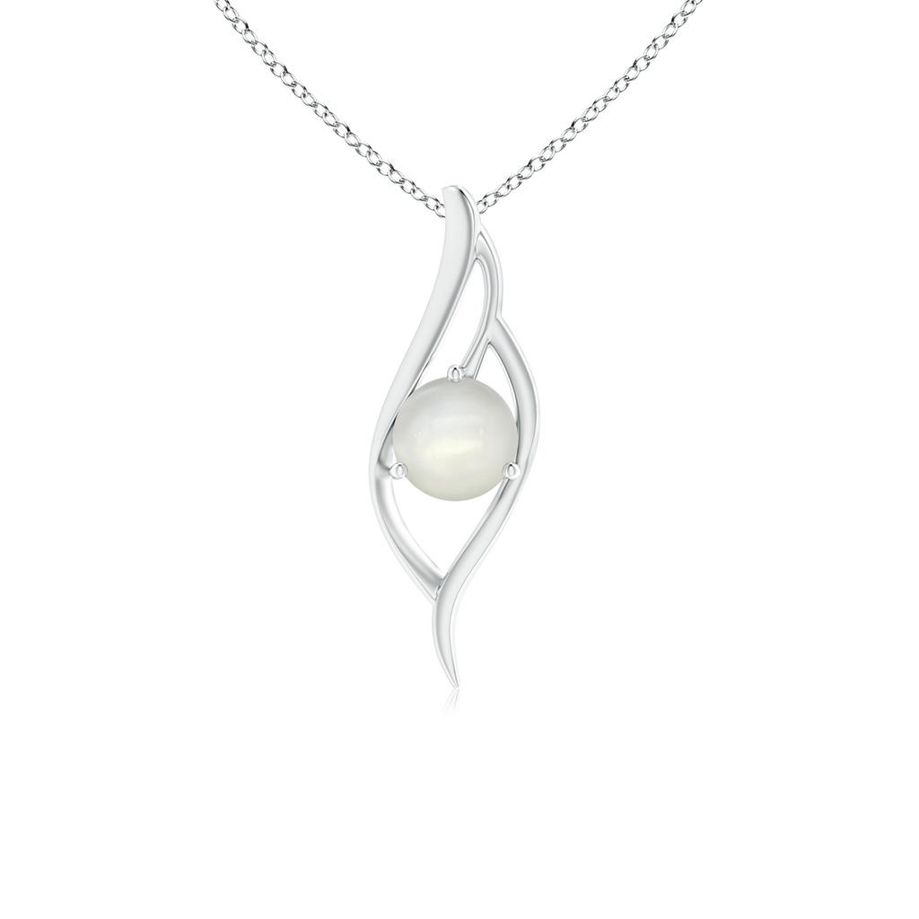 7mm AAAA Moonstone Angel Wing Bypass Pendant in White Gold 