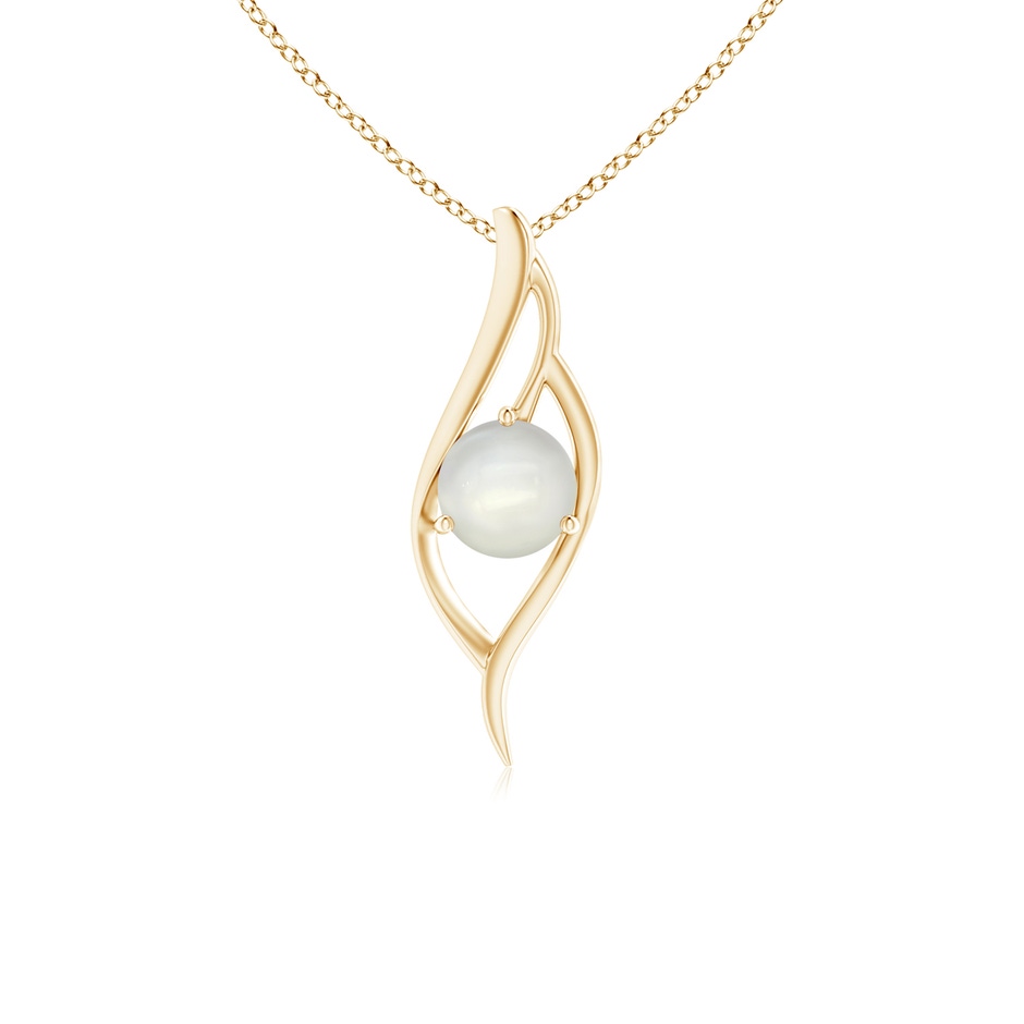 7mm AAAA Moonstone Angel Wing Bypass Pendant in Yellow Gold 