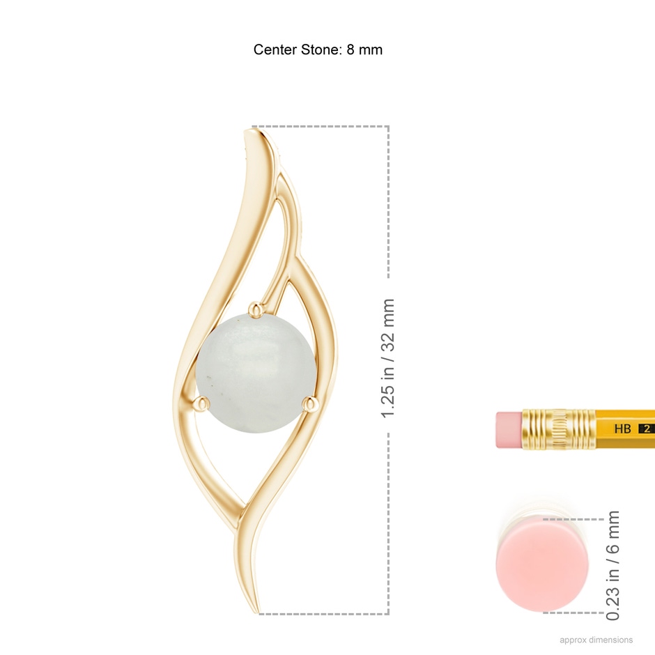 8mm A Moonstone Angel Wing Bypass Pendant in Yellow Gold ruler