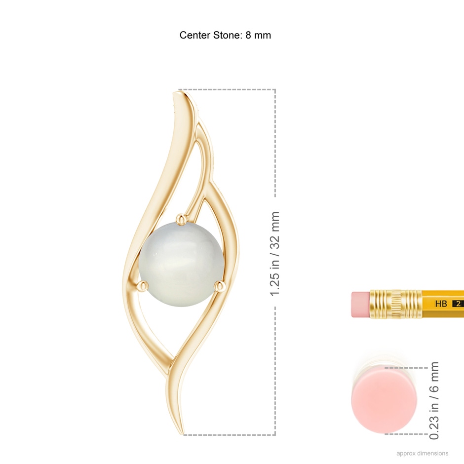 8mm AAA Moonstone Angel Wing Bypass Pendant in Yellow Gold ruler