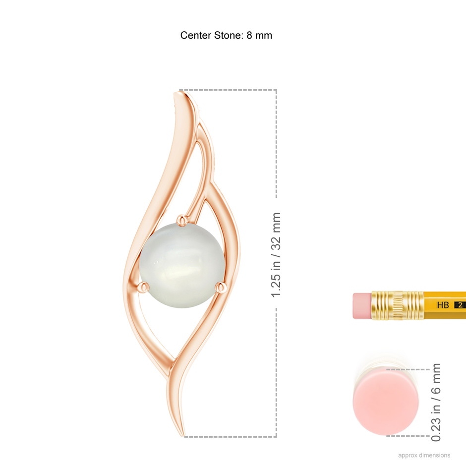 8mm AAAA Moonstone Angel Wing Bypass Pendant in Rose Gold ruler