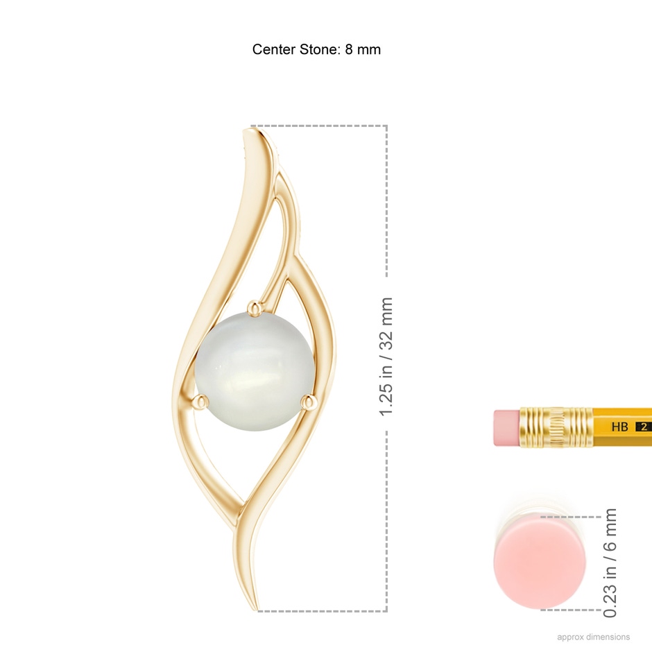 8mm AAAA Moonstone Angel Wing Bypass Pendant in Yellow Gold ruler