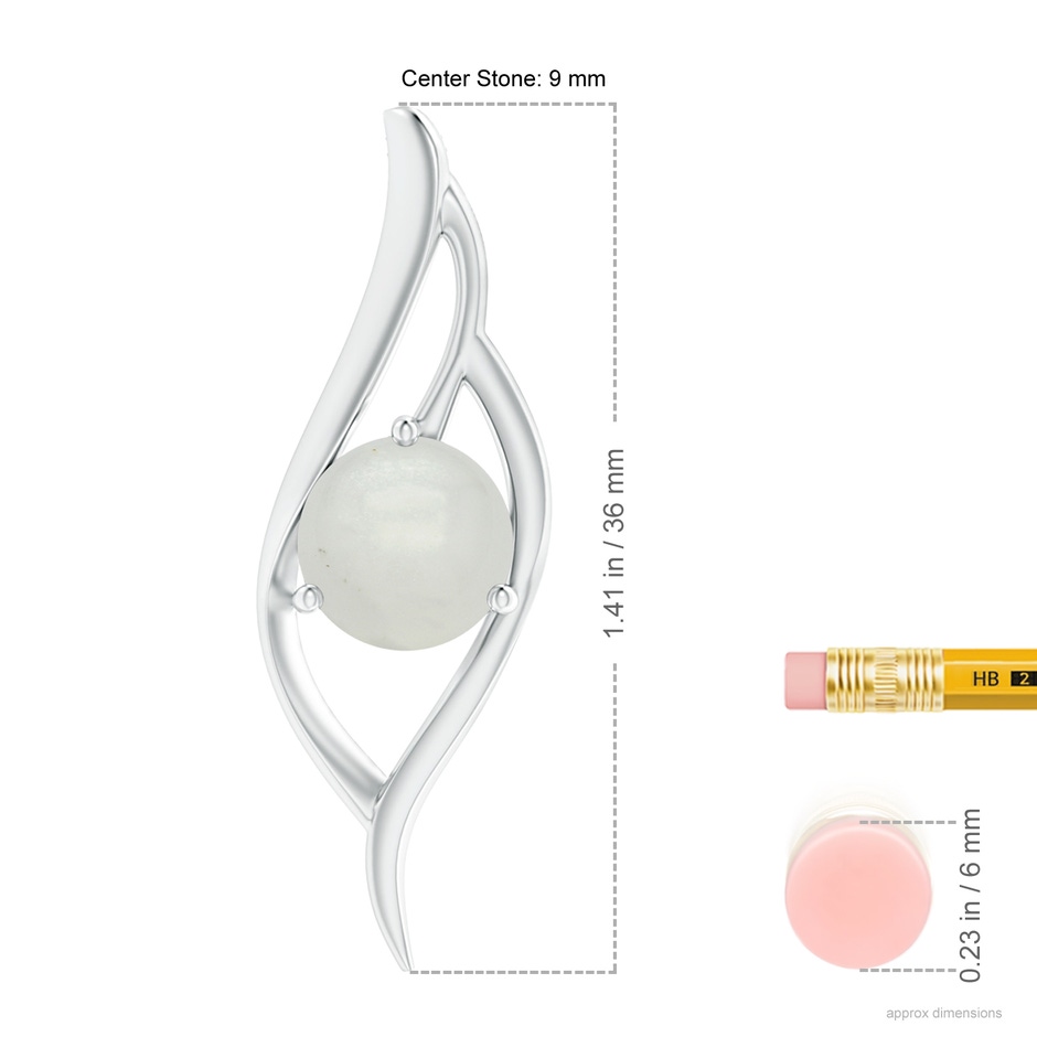 9mm A Moonstone Angel Wing Bypass Pendant in White Gold ruler