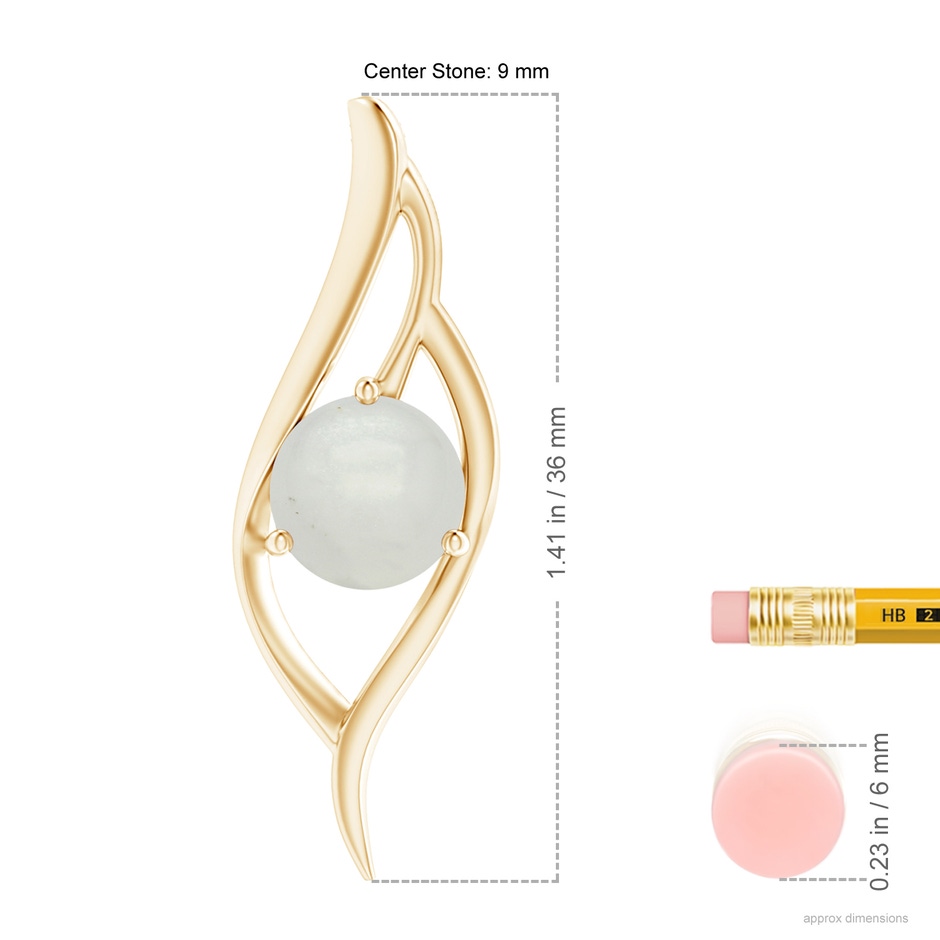 9mm A Moonstone Angel Wing Bypass Pendant in Yellow Gold ruler