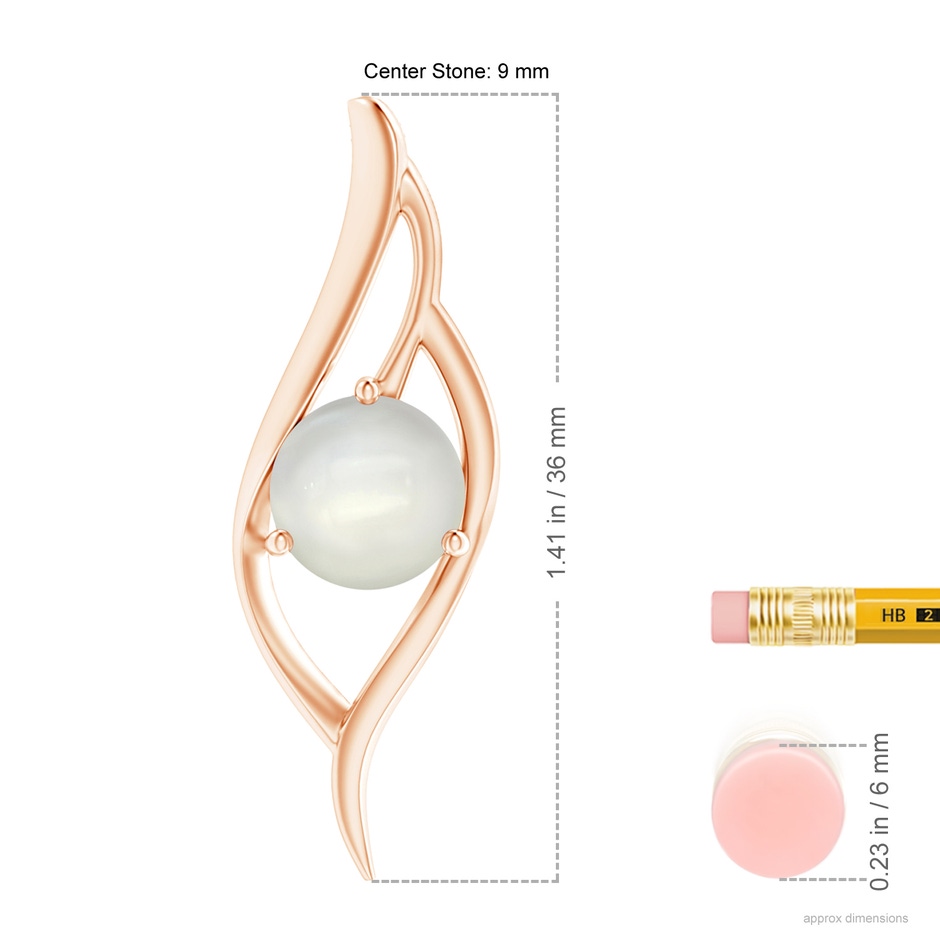 9mm AAAA Moonstone Angel Wing Bypass Pendant in Rose Gold ruler