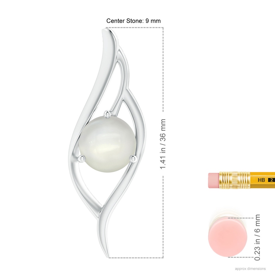 9mm AAAA Moonstone Angel Wing Bypass Pendant in S999 Silver ruler