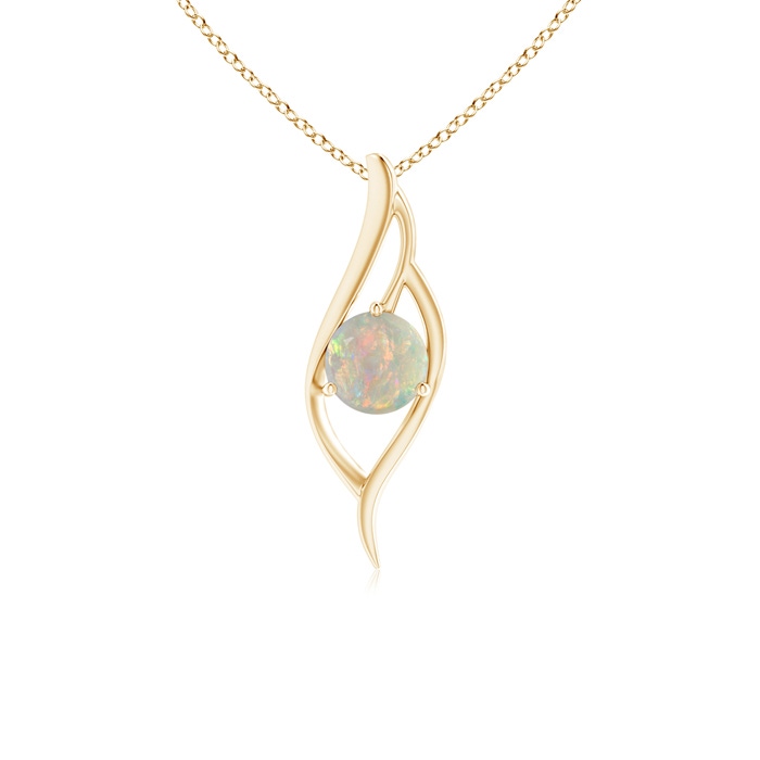 7mm AAAA Opal Angel Wing Bypass Pendant in Yellow Gold