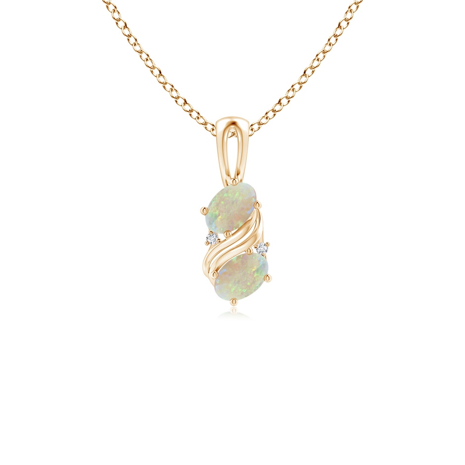 5x3mm AAA Two Stone Opal Swirl Pendant in Yellow Gold 