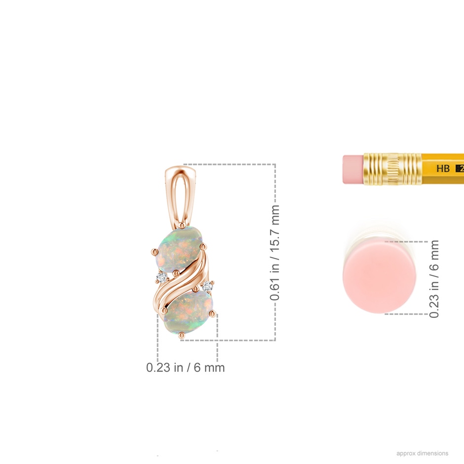 5x3mm AAAA Two Stone Opal Swirl Pendant in 9K Rose Gold ruler