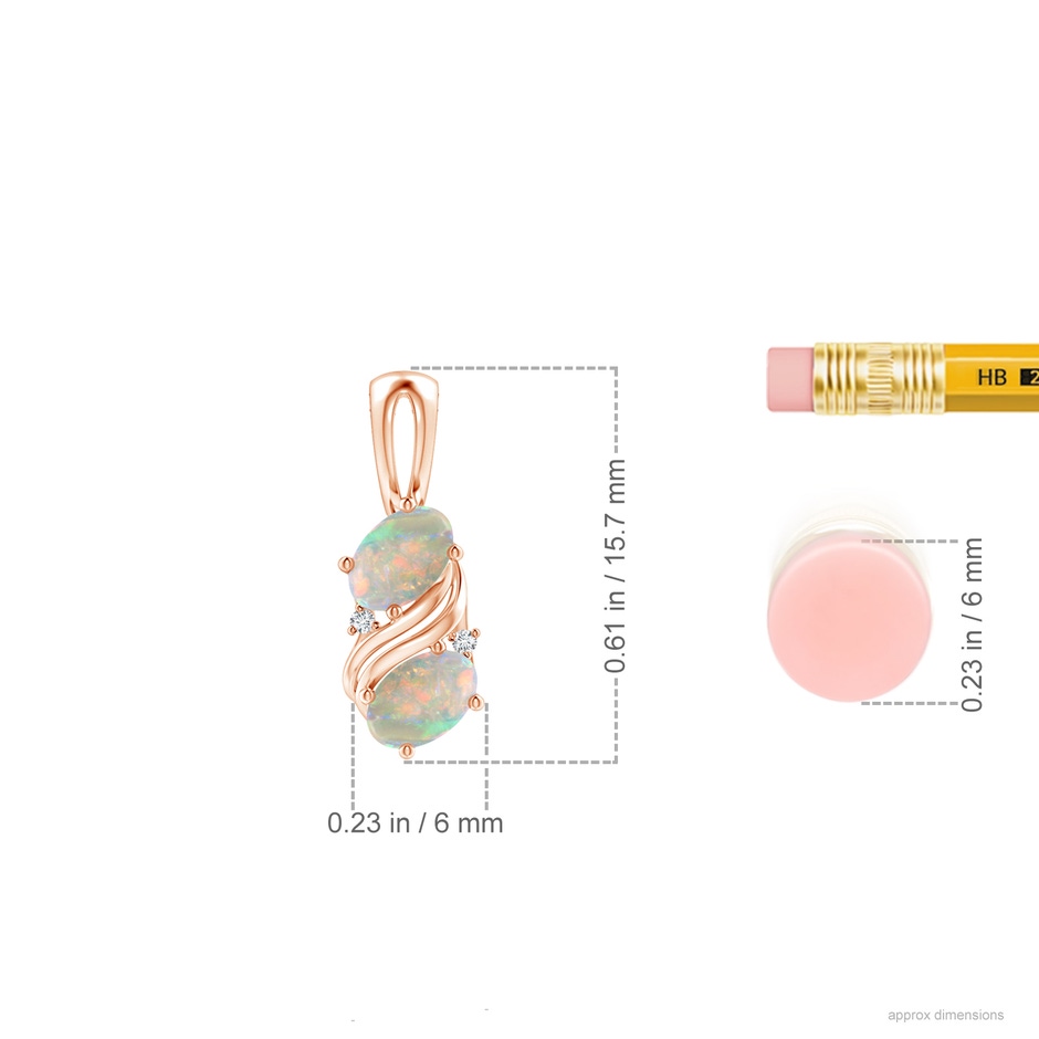 5x3mm AAAA Two Stone Opal Swirl Pendant in Rose Gold ruler