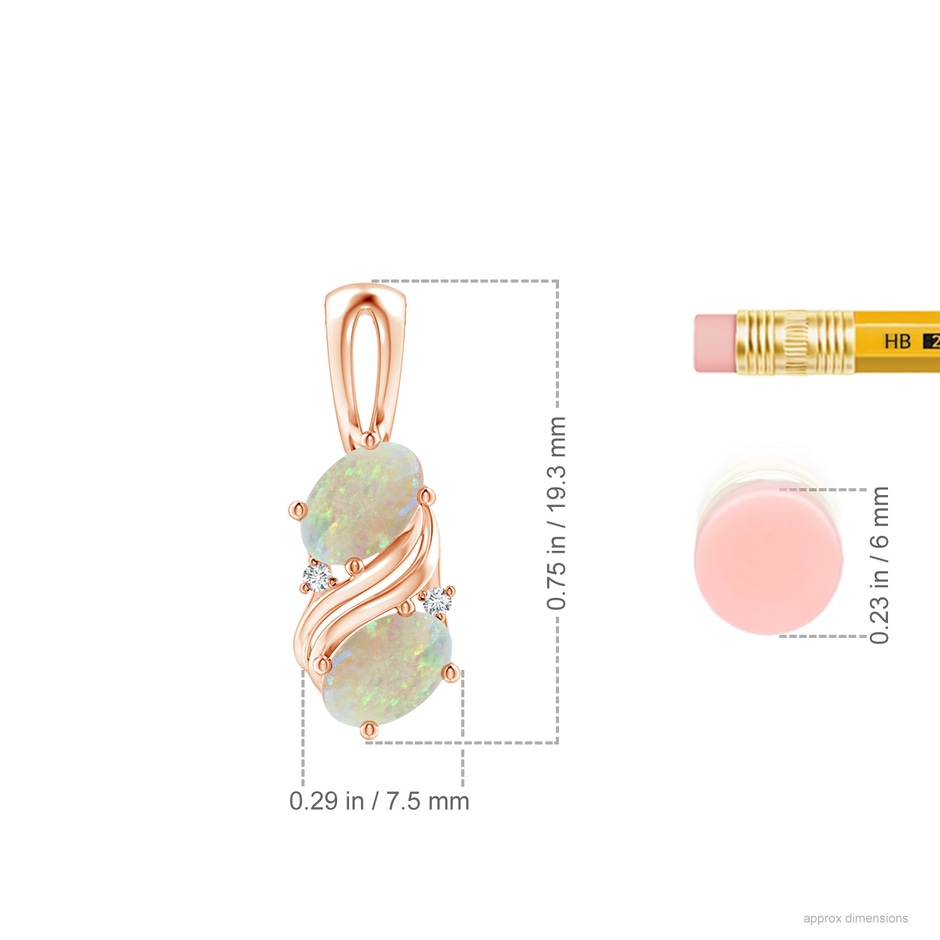 6x4mm AAA Two Stone Opal Swirl Pendant in Rose Gold ruler