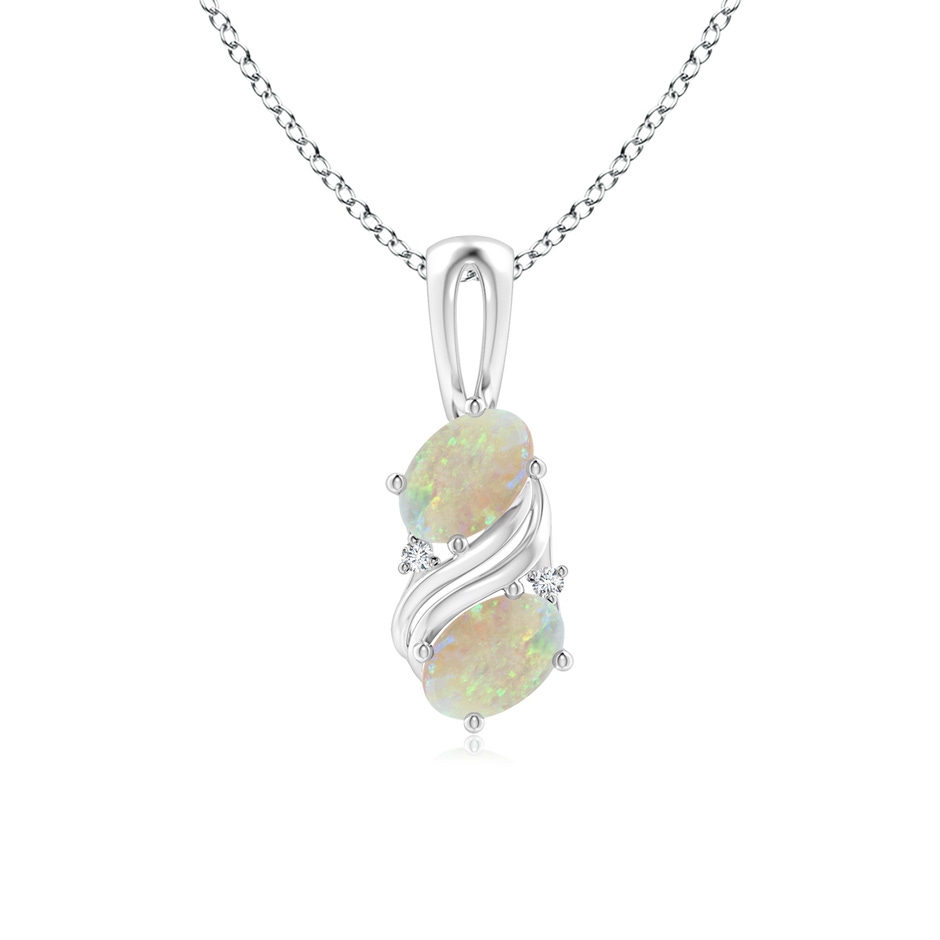 6x4mm AAA Two Stone Opal Swirl Pendant in White Gold 