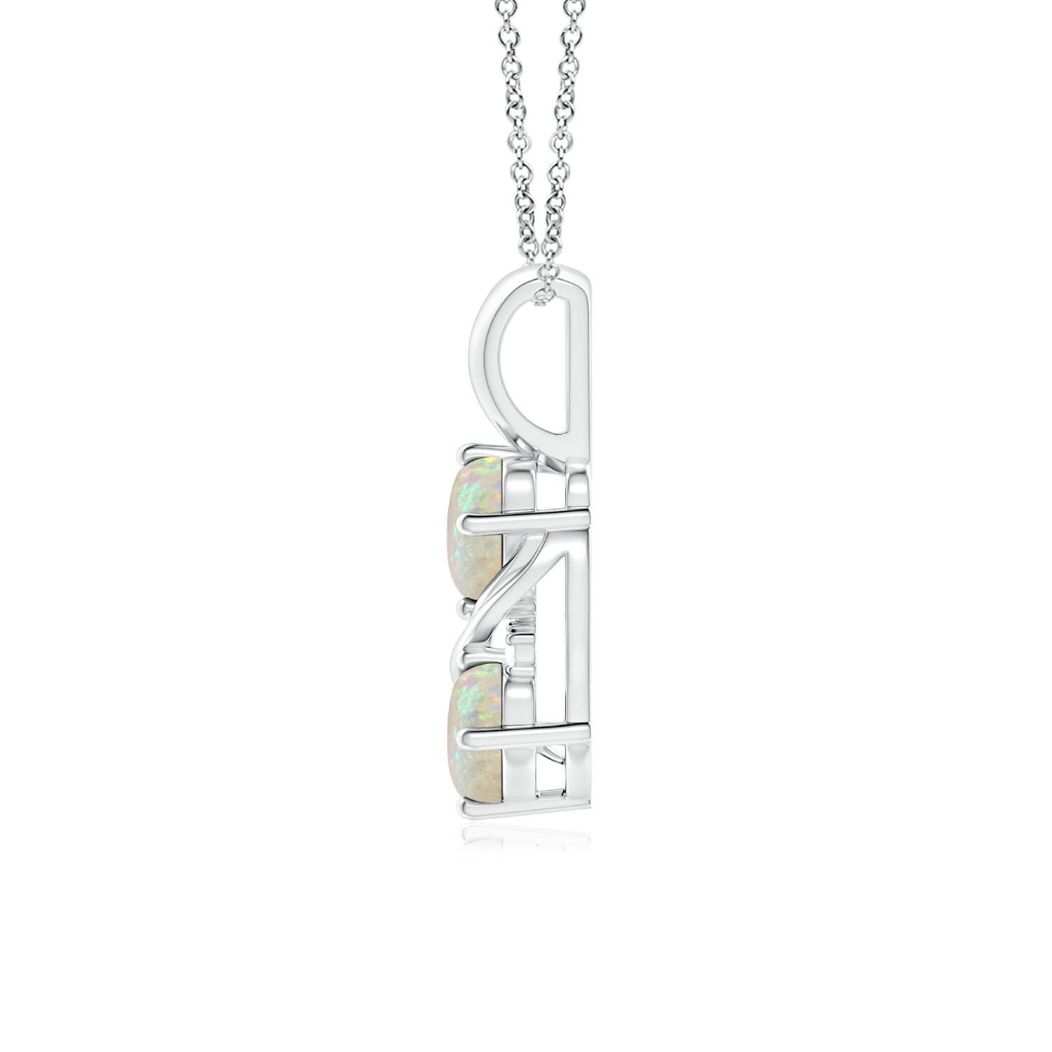 6x4mm AAA Two Stone Opal Swirl Pendant in White Gold